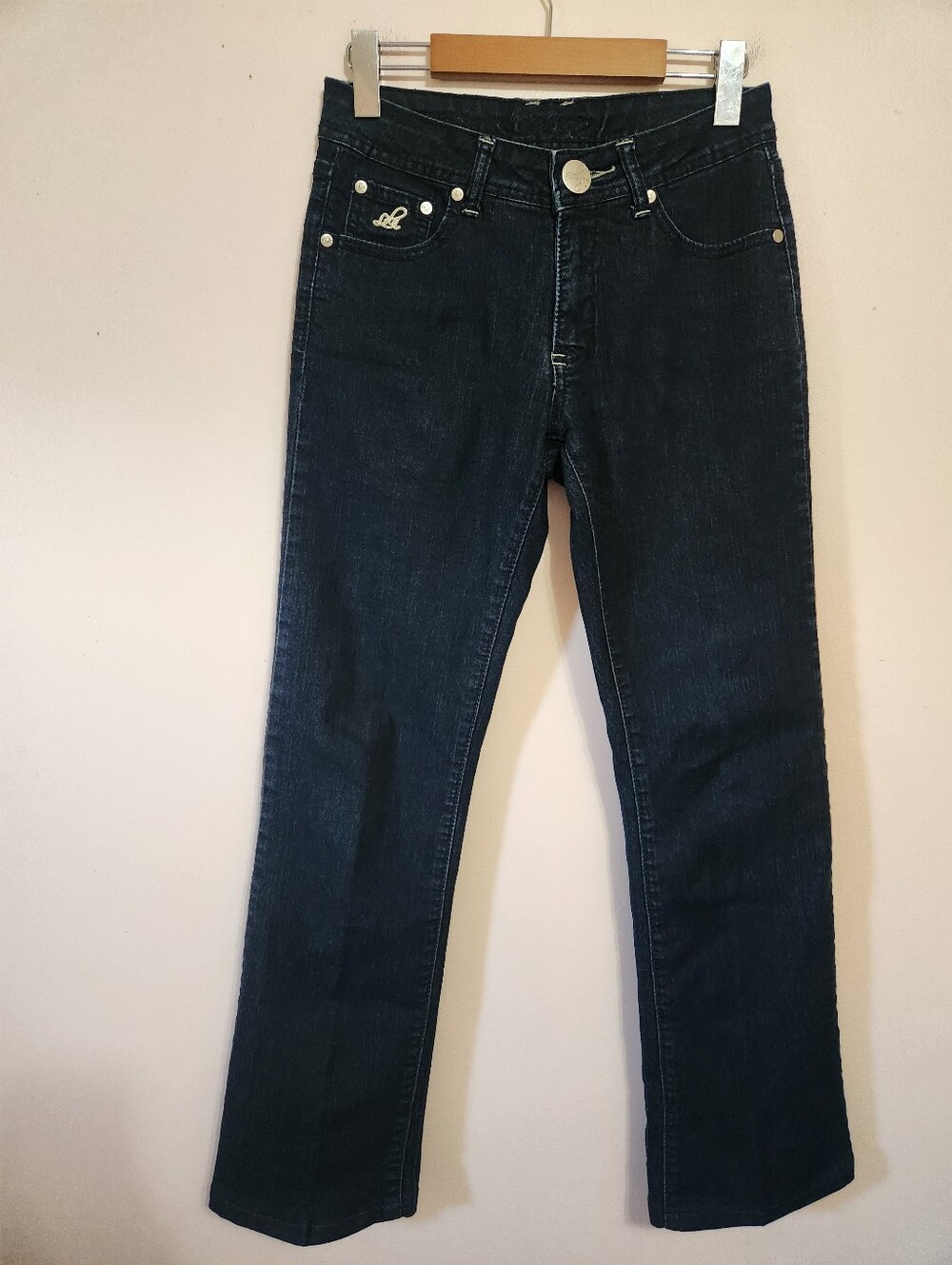 Lola Jeans Y2K Dark Wash Embroidered Bow Pocket Mid Rise Straight Denim Size 26